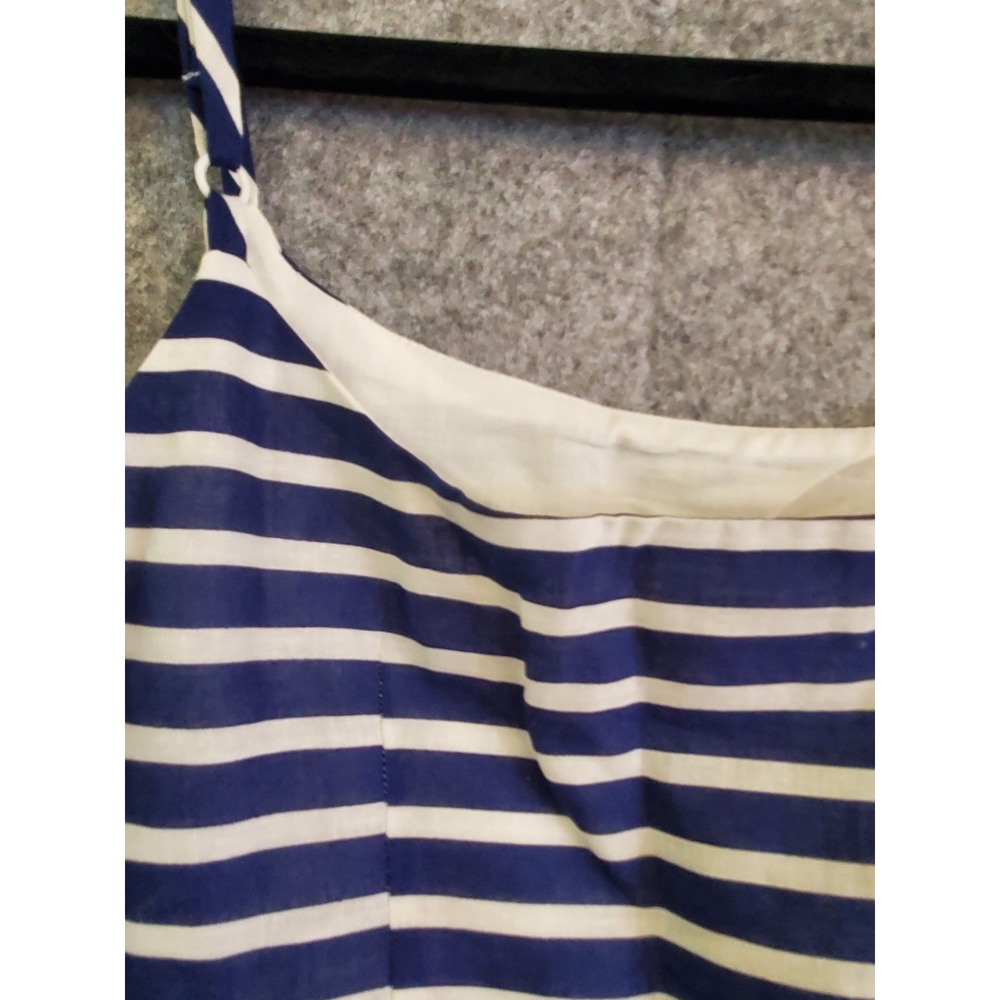 🌷J. Crew Blue White Nautical Linen Cotton Summer Flare Dress Womens Size 00 - Picture 10 of 13